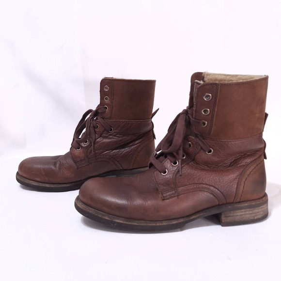 UGG Other - Ugg Larus Grizzly Leather Boots Shearling Lined Combat Boots Men 7.5/ Women 9
